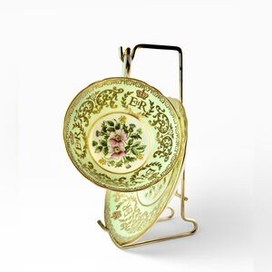 Paragon Coronation Teacup & Saucer 1953 Queen Elizabeth II Pale Green Gold A1455